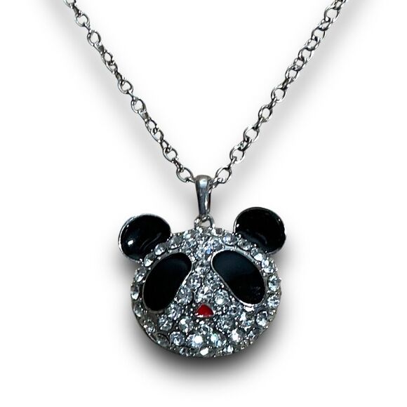 No Brand Jewelry - Y2K Vintage Rhinestone Panda Bear Silver Tone Chain Pendant Necklace N10